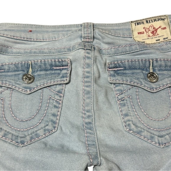 Womens True Religion Jeans Halle Light Blue Denim with Pink Stitching Size 28 - Picture 16 of 16